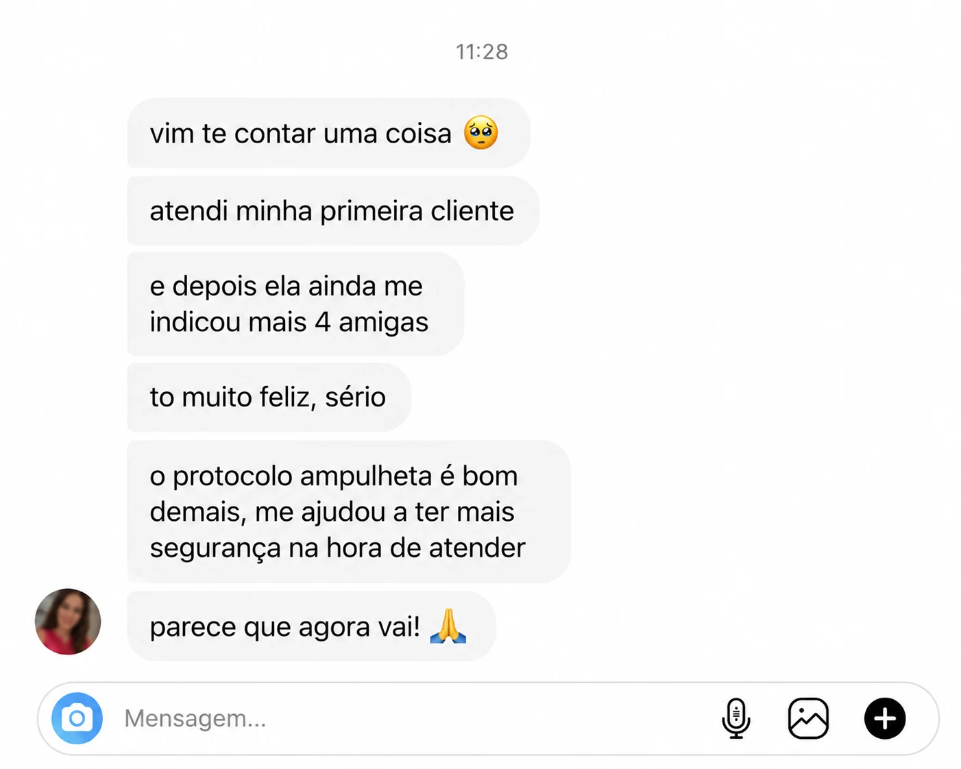 Primeira mensagem recebida de aluna do método